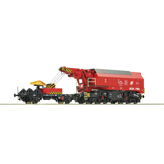 Dźwig kolejowy z wagonem platformą DCC Roco 73036 H0